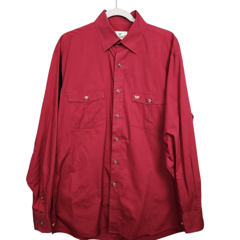 King Ranch Texas Red Western Cowboy Long Sleeve Button Down Shirt Mens Size L